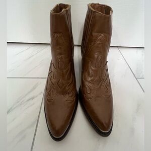 Brown Faux Leather Western Ankle Boots